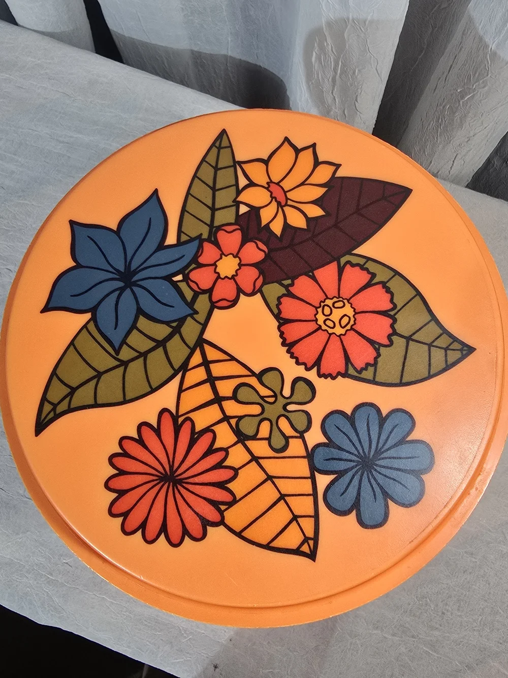 Vintage 70s  Orange Floral Plastic Storage Container